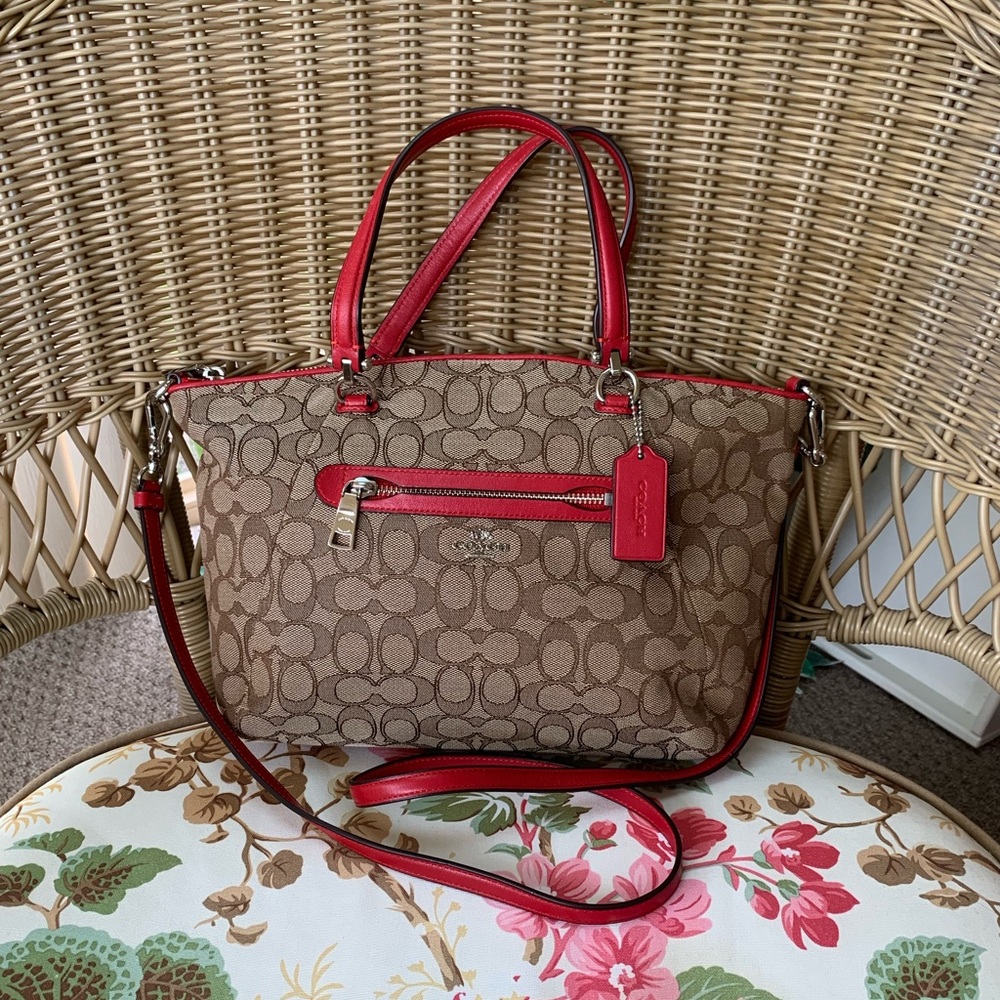 Coach Prairie Satchel - Signature Canvas Khaki Red